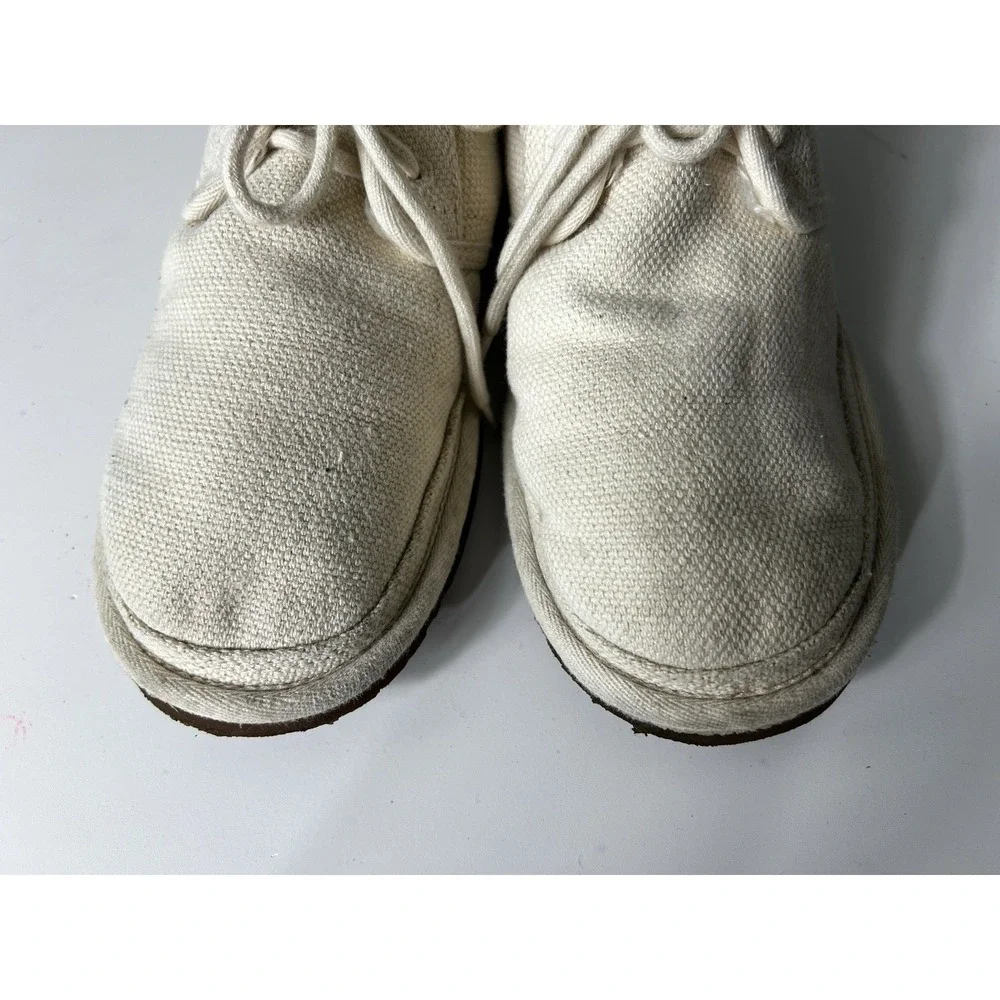 UGG Chukka Boots Mens 10 Cream Canvas Neumel Faux Fur Lined Lactae Hevea Sole